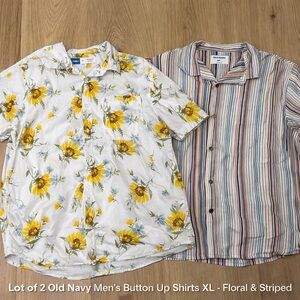 Old Navy Men’s Button-Up Shirt Lot | XL | Floral Sunflower & Striped | 2 Shirts